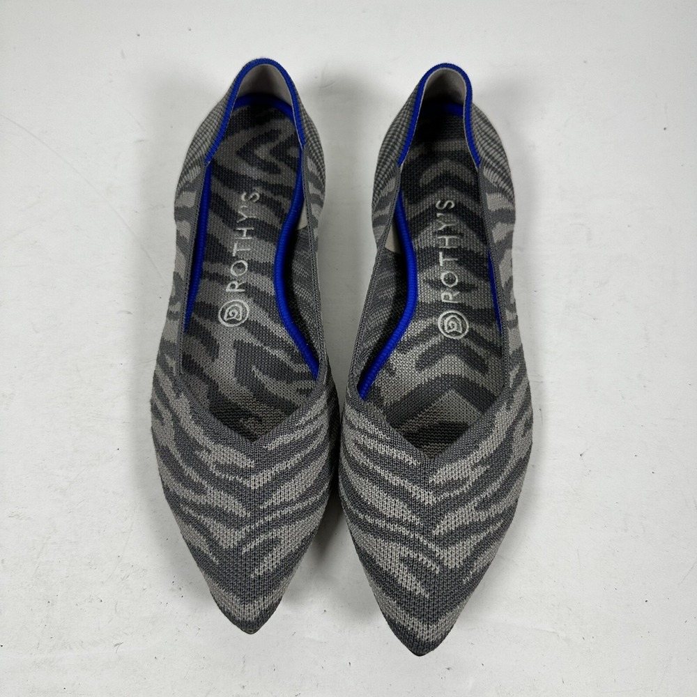 Rothy's The Point Flats Women's Size 9 Knitted V Shaped Gray‎ Zebra Print Shoes